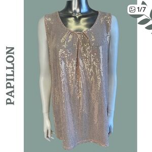 Papillon Blush Pink Sequin Sleeveless Tunic Top – Pleated Neckline Size XXL